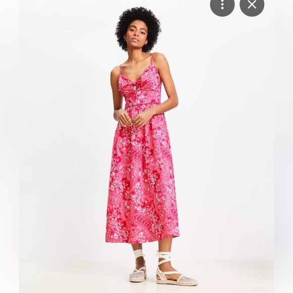 LOFT Dresses & Skirts - NWT LOFT Pink Paisley 100% Cotton Midi Dress w/ Pockets